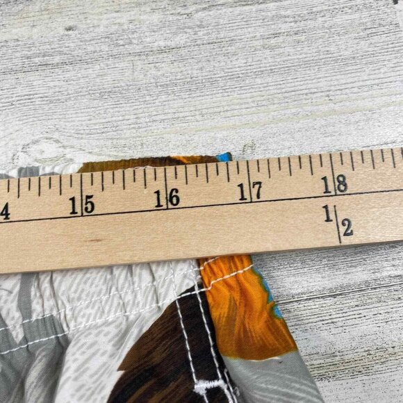 Quiksilver Board Swim Trunk Shorts Mens Small Grey Yellow Hawaiian Tropical - Picture 9 of 10